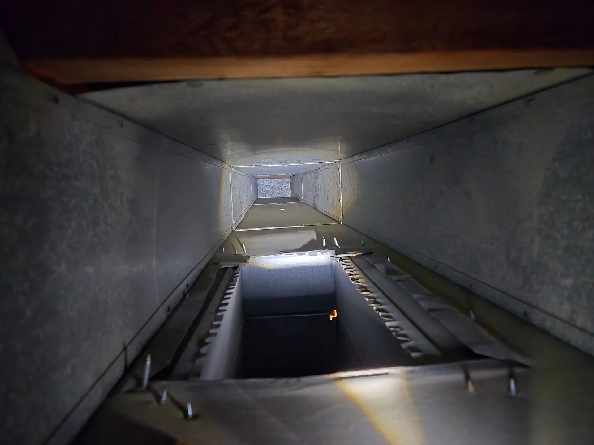 Metal HVAC ductwork interior view